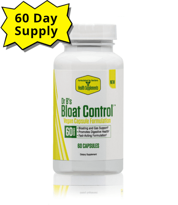 A bottle of probiotic supplement with the words " dr. F 's bloat control ".