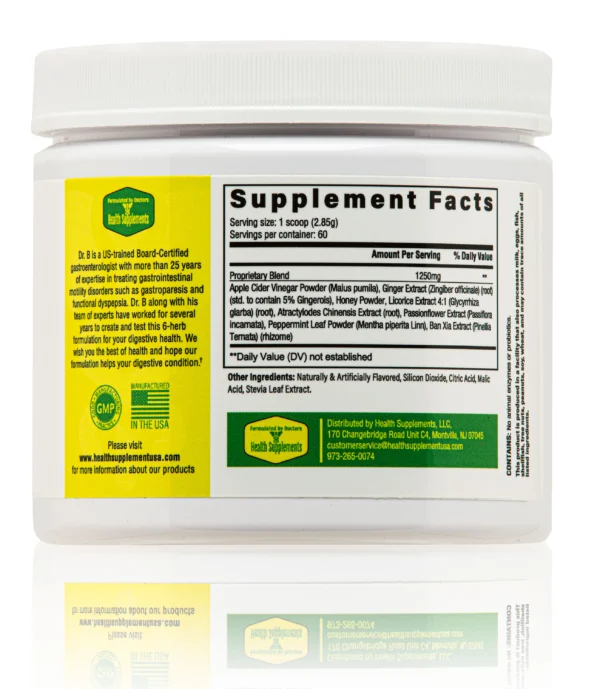 A jar of supplement facts for the product.